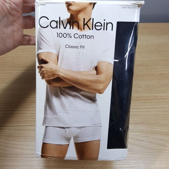 CALVIN KLEIN Shirt Mens Medium Black 5-Pack Crewneck Tee 100% Cotton Classic Fit - Picture 1 of 5